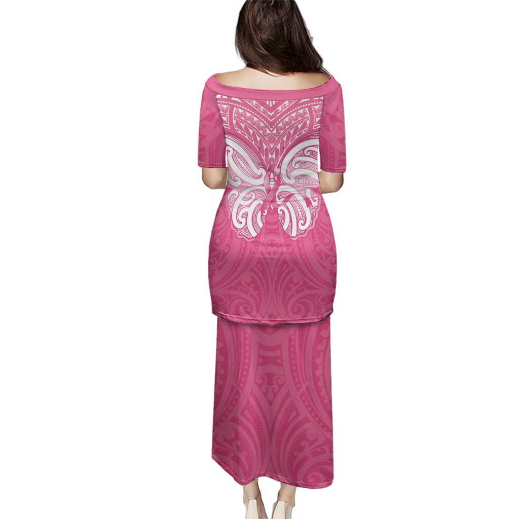 New Zealand Breast Cancer Awareness Family Matching Puletasi and Hawaiian Shirt Maori Butterfly Pink Ribbon LT14 - Polynesian Pride