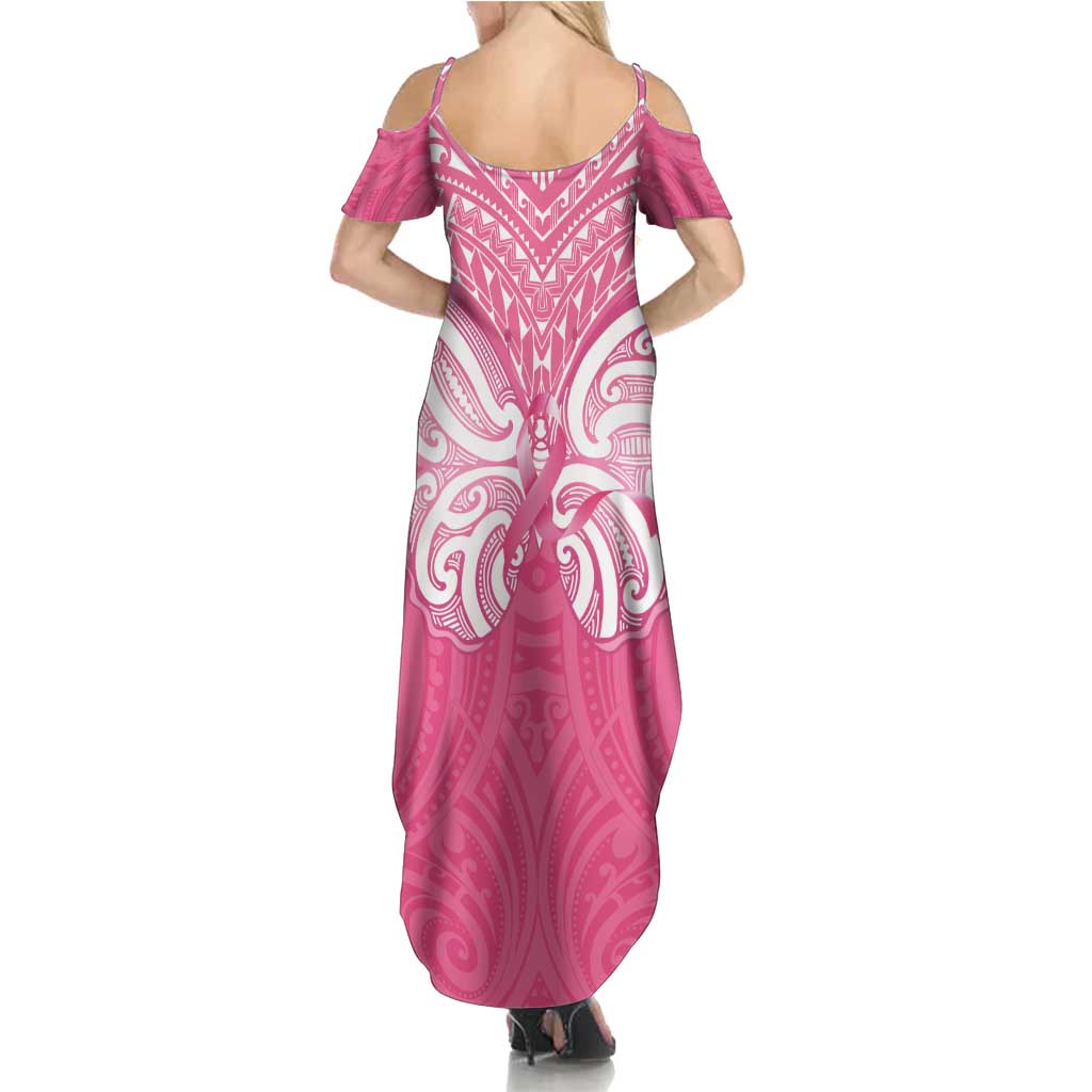 New Zealand Breast Cancer Awareness Family Matching Summer Maxi Dress and Hawaiian Shirt Maori Butterfly Pink Ribbon LT14 - Polynesian Pride