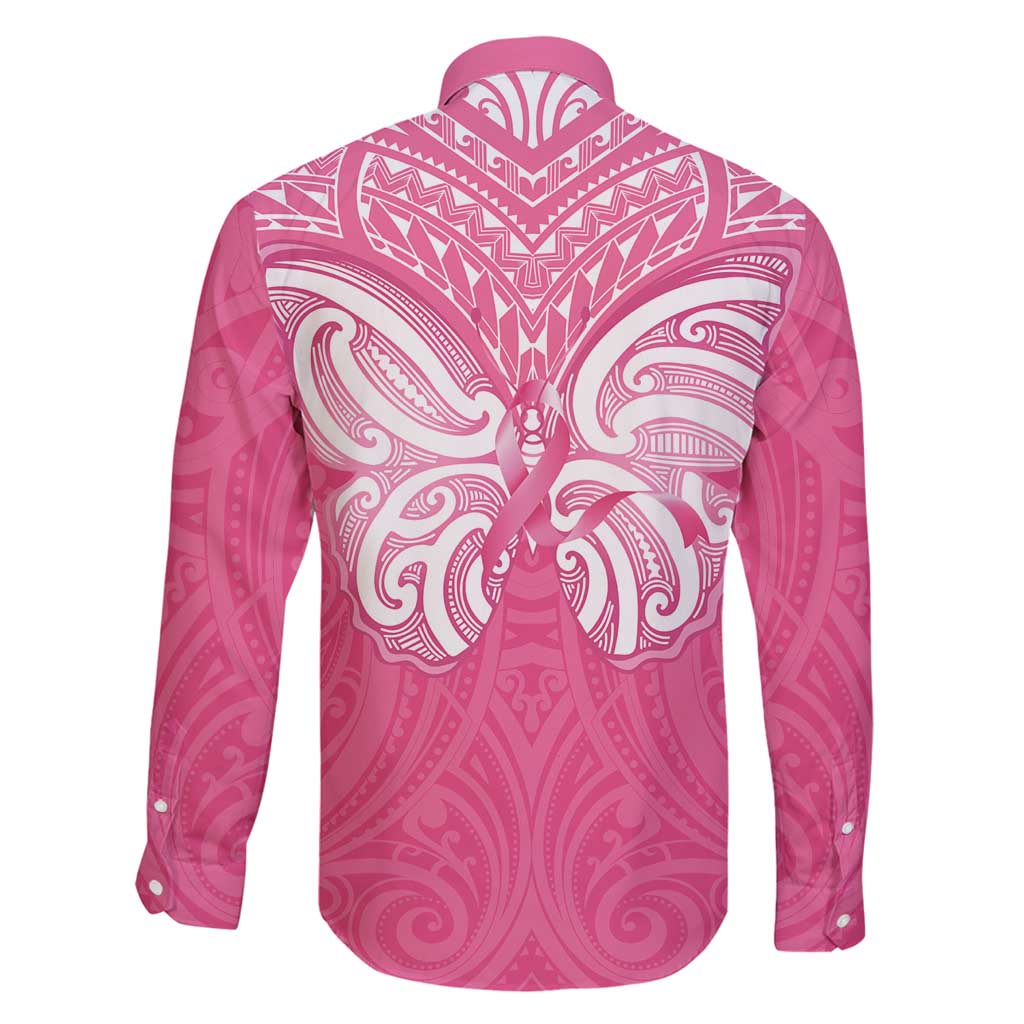 New Zealand Breast Cancer Awareness Family Matching Tank Maxi Dress and Hawaiian Shirt Maori Butterfly Pink Ribbon LT14 - Polynesian Pride