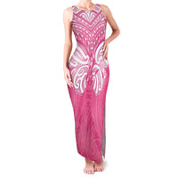 New Zealand Breast Cancer Awareness Family Matching Tank Maxi Dress and Hawaiian Shirt Maori Butterfly Pink Ribbon LT14 Mom's Dress Pink - Polynesian Pride