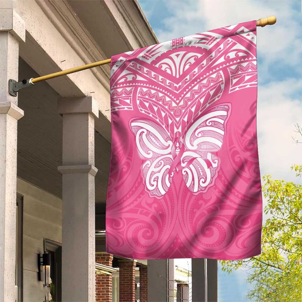 New Zealand Breast Cancer Awareness Garden Flag Maori Butterfly Pink Ribbon LT14 House Flag Pink - Polynesian Pride