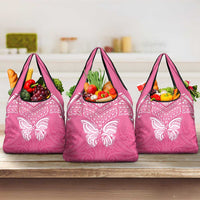 New Zealand Breast Cancer Awareness Grocery Bag Maori Butterfly Pink Ribbon LT14 3-pack One Size Pink - Polynesian Pride