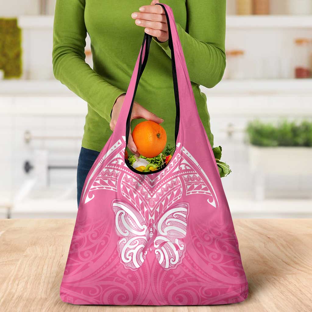 New Zealand Breast Cancer Awareness Grocery Bag Maori Butterfly Pink Ribbon LT14 - Polynesian Pride