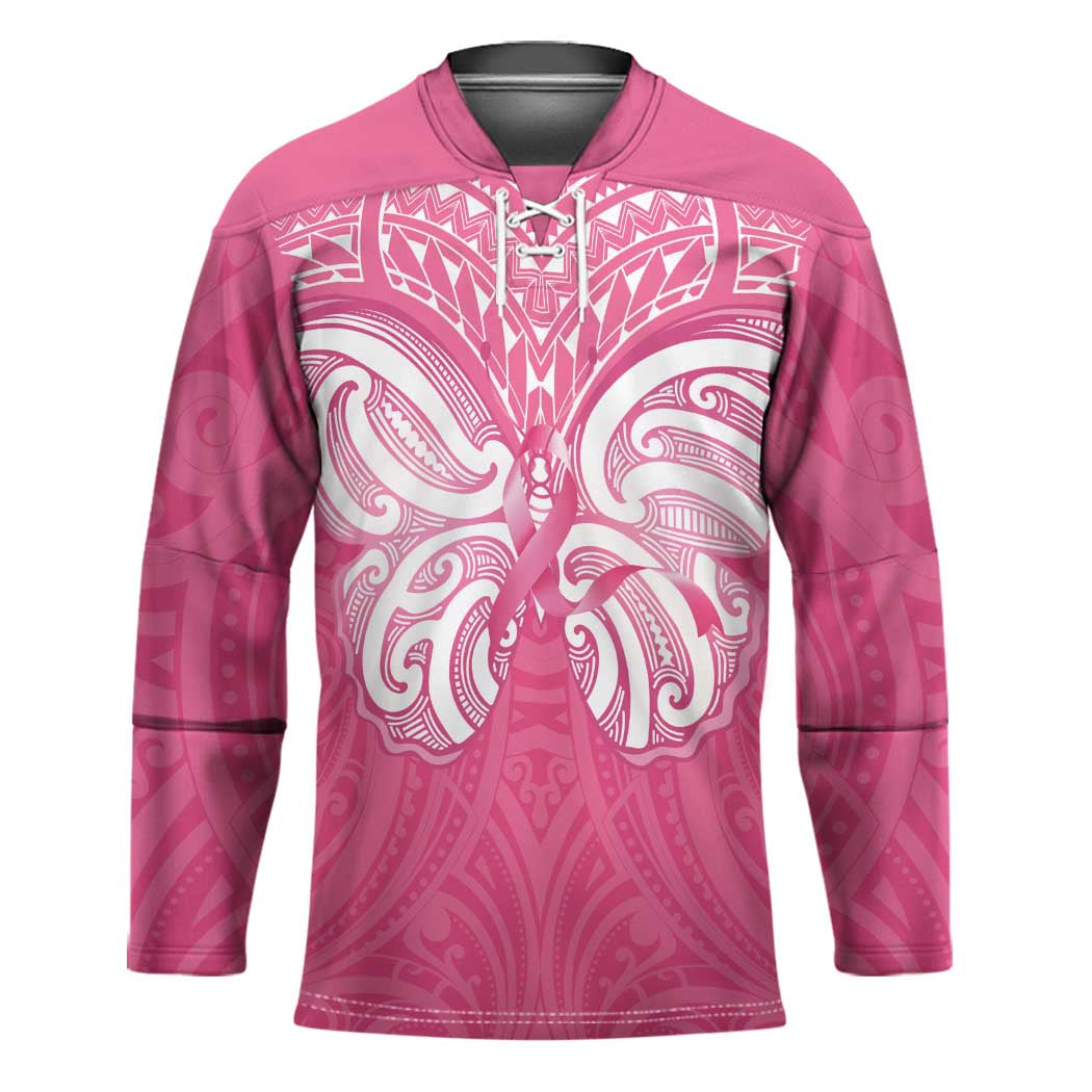 New Zealand Breast Cancer Awareness Hockey Jersey Maori Butterfly Pink Ribbon LT14 Unisex Pink - Polynesian Pride