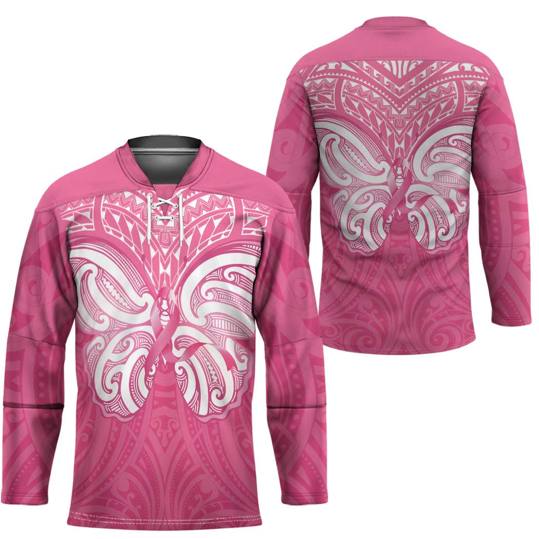 New Zealand Breast Cancer Awareness Hockey Jersey Maori Butterfly Pink Ribbon LT14 - Polynesian Pride