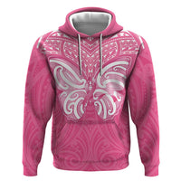 New Zealand Breast Cancer Awareness Hoodie Maori Butterfly Pink Ribbon - Polynesian Pride