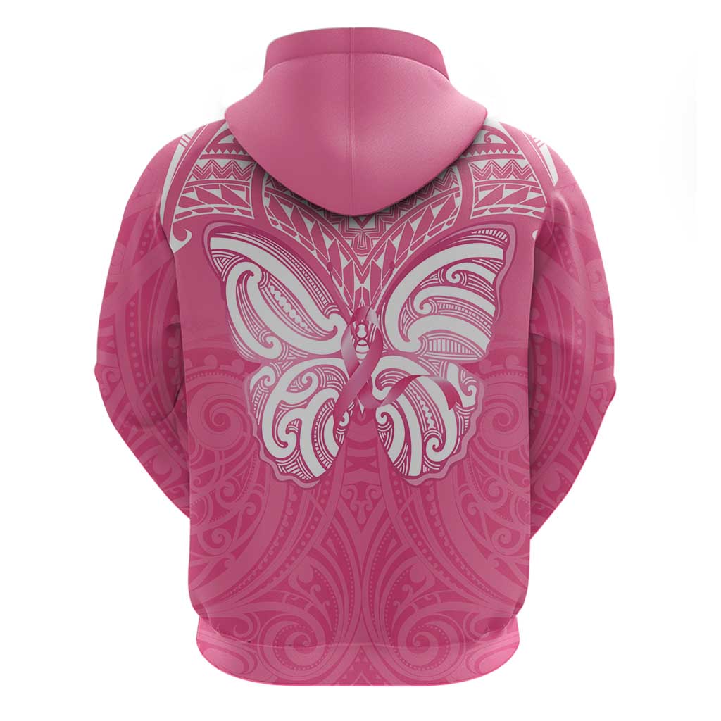 New Zealand Breast Cancer Awareness Hoodie Maori Butterfly Pink Ribbon - Polynesian Pride