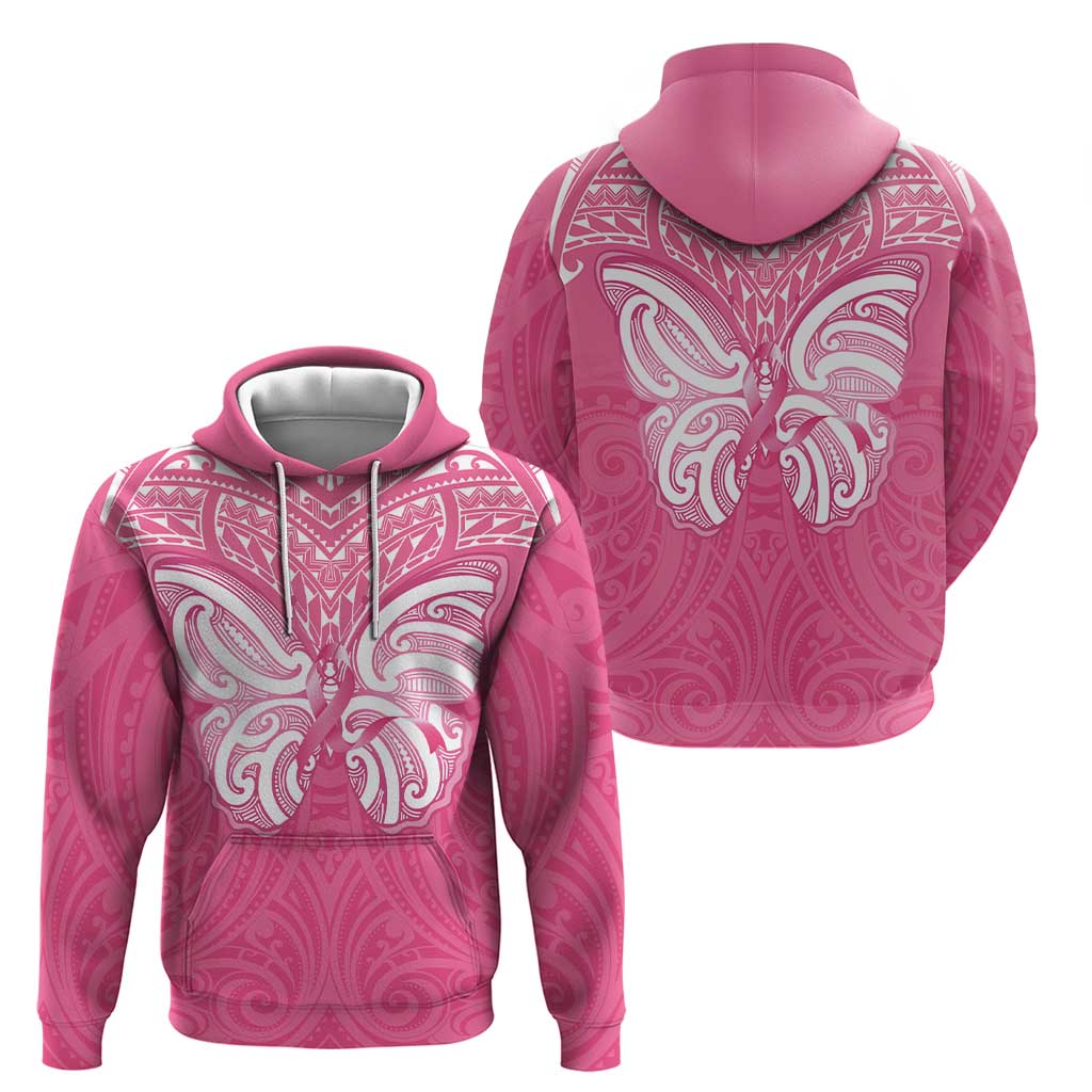 New Zealand Breast Cancer Awareness Hoodie Maori Butterfly Pink Ribbon - Polynesian Pride