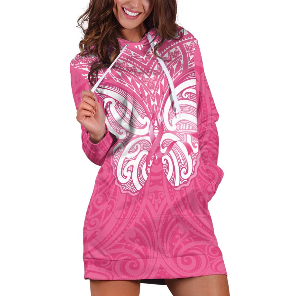 New Zealand Breast Cancer Awareness Hoodie Dress Maori Butterfly Pink Ribbon LT14 Pink - Polynesian Pride