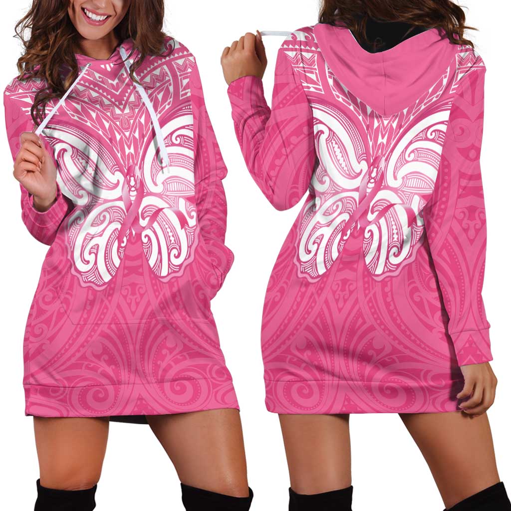 New Zealand Breast Cancer Awareness Hoodie Dress Maori Butterfly Pink Ribbon LT14 - Polynesian Pride