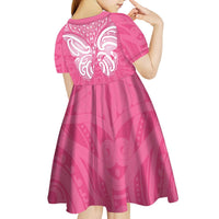 New Zealand Breast Cancer Awareness Kid Short Sleeve Dress Maori Butterfly Pink Ribbon LT14 - Polynesian Pride