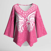 New Zealand Breast Cancer Awareness Kimono Sleeve Blouse Maori Butterfly Pink Ribbon LT14 Female Pink - Polynesian Pride