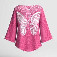 New Zealand Breast Cancer Awareness Kimono Sleeve Blouse Maori Butterfly Pink Ribbon LT14 - Polynesian Pride