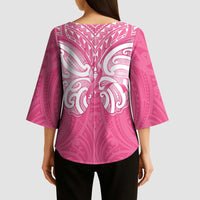 New Zealand Breast Cancer Awareness Kimono Sleeve Blouse Maori Butterfly Pink Ribbon LT14 - Polynesian Pride