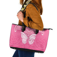 New Zealand Breast Cancer Awareness Leather Tote Bag Maori Butterfly Pink Ribbon LT14 Pink - Polynesian Pride
