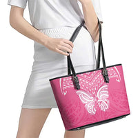 New Zealand Breast Cancer Awareness Leather Tote Bag Maori Butterfly Pink Ribbon LT14 - Polynesian Pride
