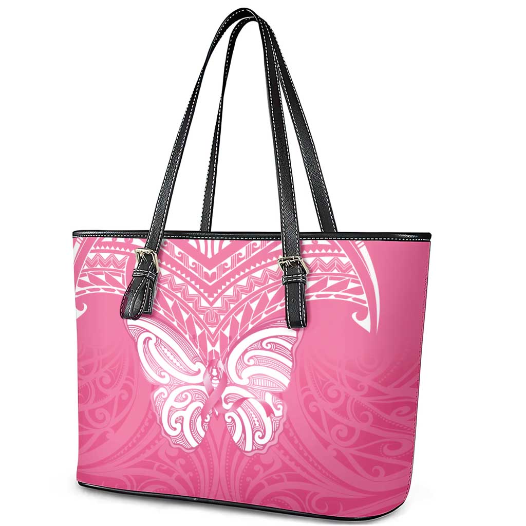 New Zealand Breast Cancer Awareness Leather Tote Bag Maori Butterfly Pink Ribbon LT14 - Polynesian Pride