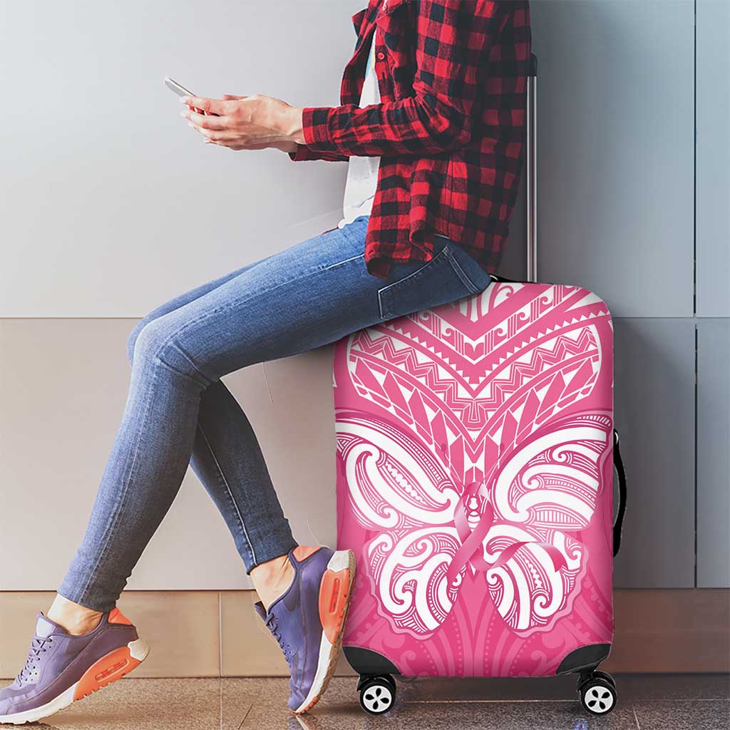 New Zealand Breast Cancer Awareness Luggage Cover Maori Butterfly Pink Ribbon - Polynesian Pride