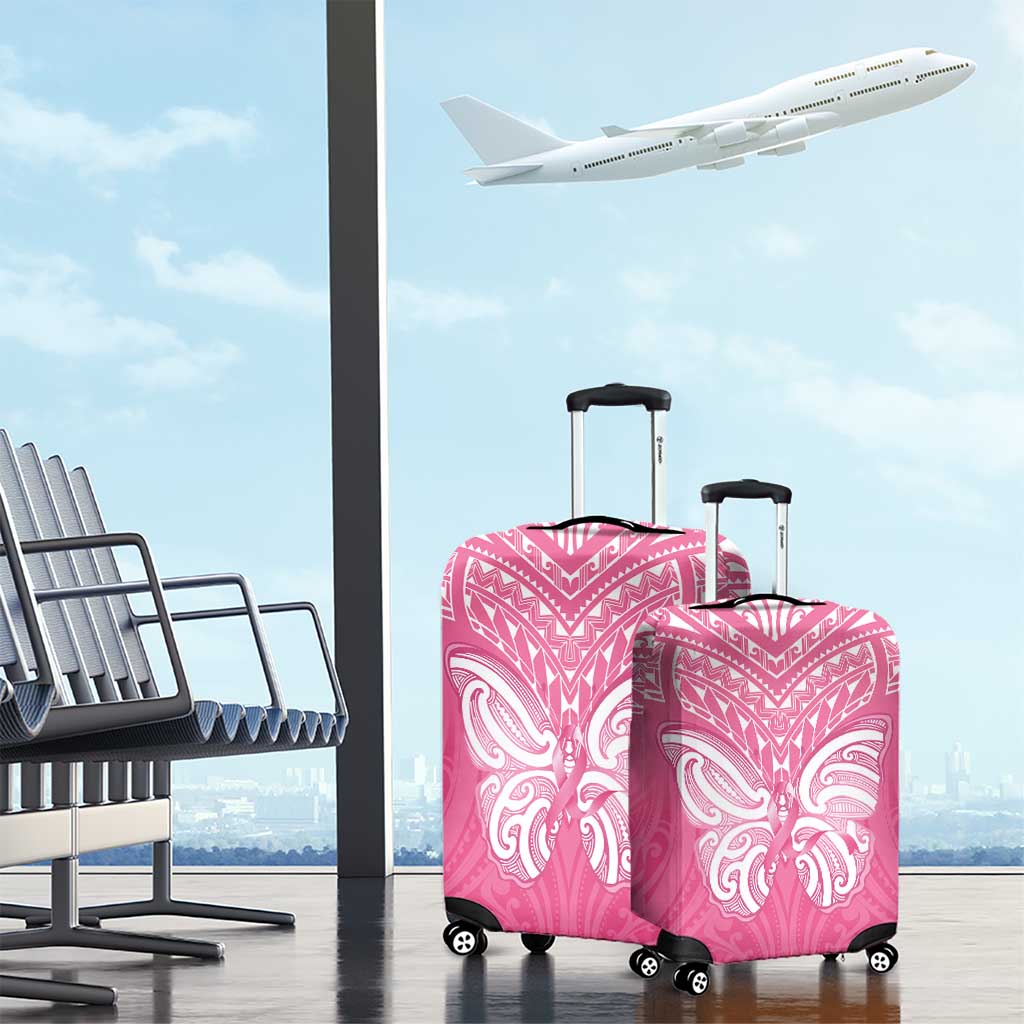 New Zealand Breast Cancer Awareness Luggage Cover Maori Butterfly Pink Ribbon - Polynesian Pride