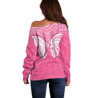 New Zealand Breast Cancer Awareness Off Shoulder Sweater Maori Butterfly Pink Ribbon LT14 - Polynesian Pride