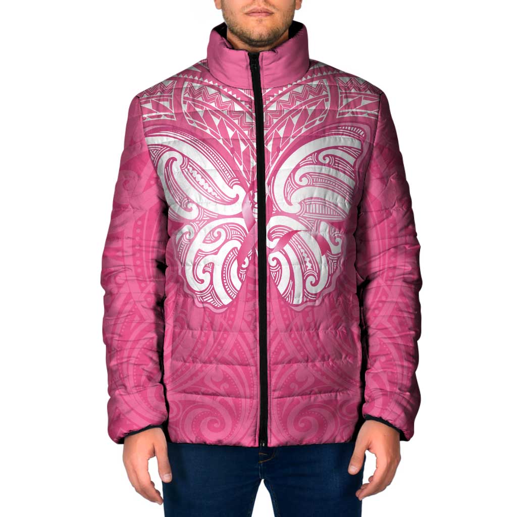 New Zealand Breast Cancer Awareness Padded Jacket Maori Butterfly Pink Ribbon LT14 Men Pink - Polynesian Pride