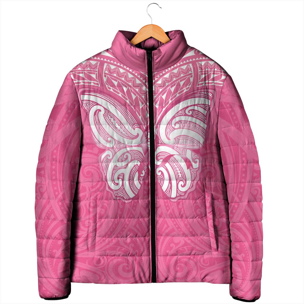New Zealand Breast Cancer Awareness Padded Jacket Maori Butterfly Pink Ribbon LT14 - Polynesian Pride