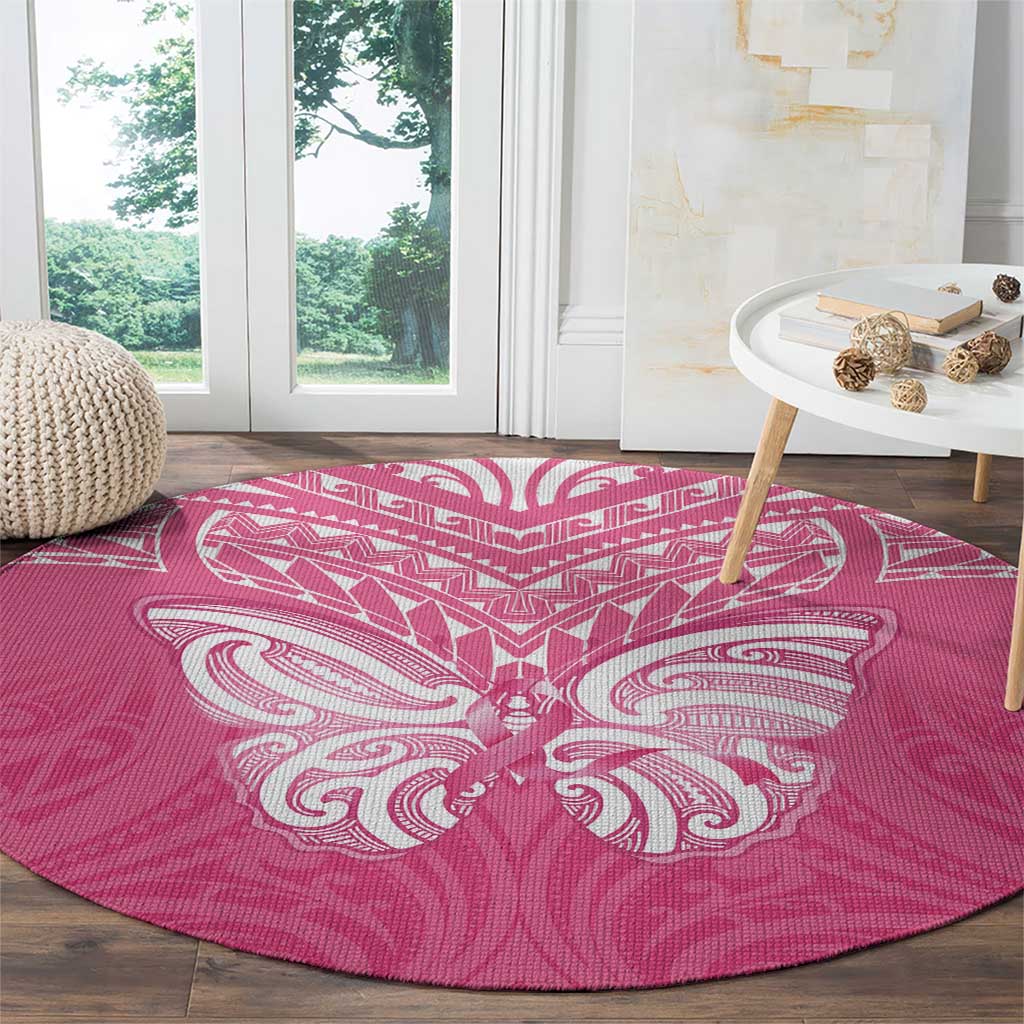 New Zealand Breast Cancer Awareness Round Carpet Maori Butterfly Pink Ribbon LT14 - Polynesian Pride