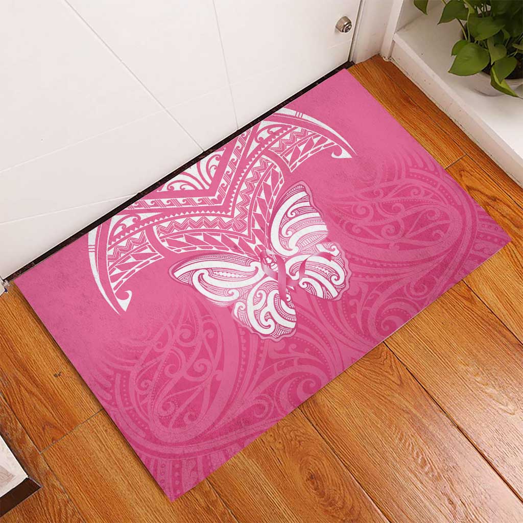 New Zealand Breast Cancer Awareness Rubber Doormat Maori Butterfly Pink Ribbon LT14 - Polynesian Pride