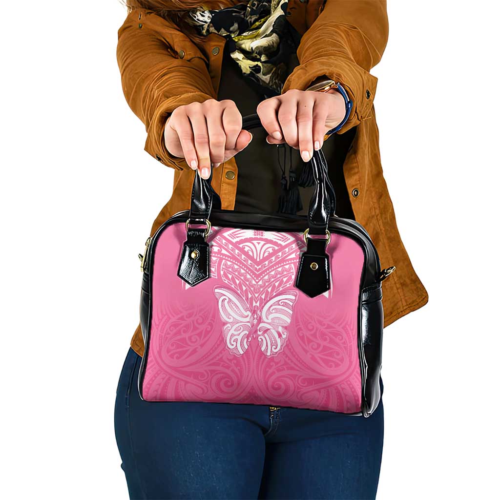 New Zealand Breast Cancer Awareness Shoulder Handbag Maori Butterfly Pink Ribbon LT14 One Size Pink - Polynesian Pride