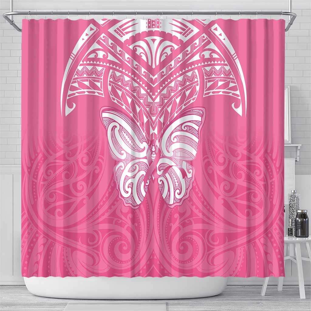New Zealand Breast Cancer Awareness Shower Curtain Maori Butterfly Pink Ribbon LT14 - Polynesian Pride