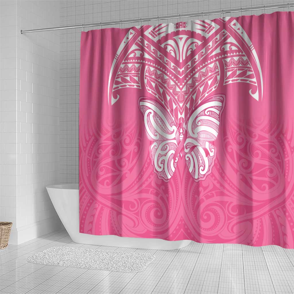 New Zealand Breast Cancer Awareness Shower Curtain Maori Butterfly Pink Ribbon LT14 - Polynesian Pride