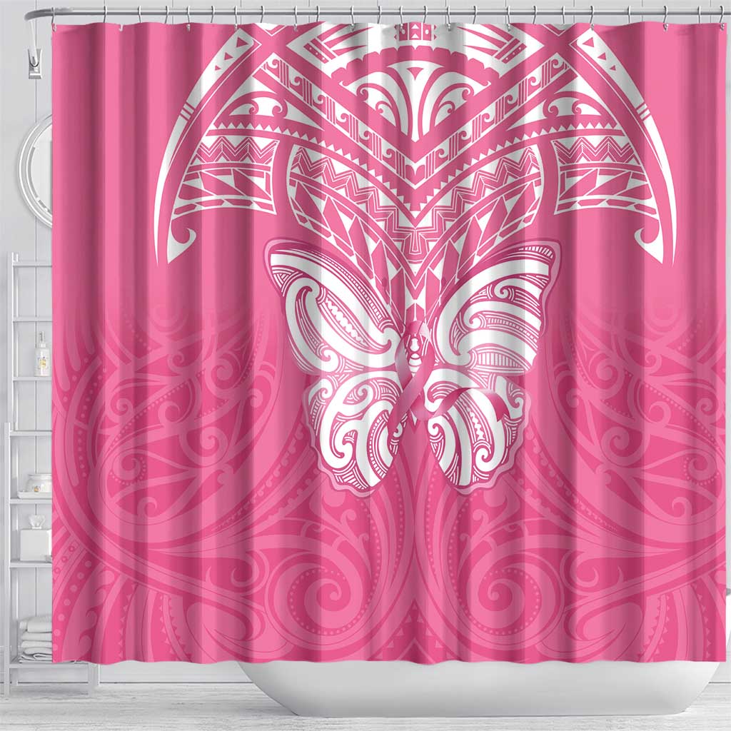 New Zealand Breast Cancer Awareness Shower Curtain Maori Butterfly Pink Ribbon LT14 - Polynesian Pride