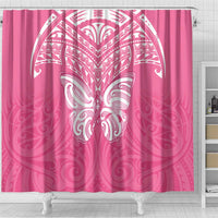 New Zealand Breast Cancer Awareness Shower Curtain Maori Butterfly Pink Ribbon LT14 - Polynesian Pride