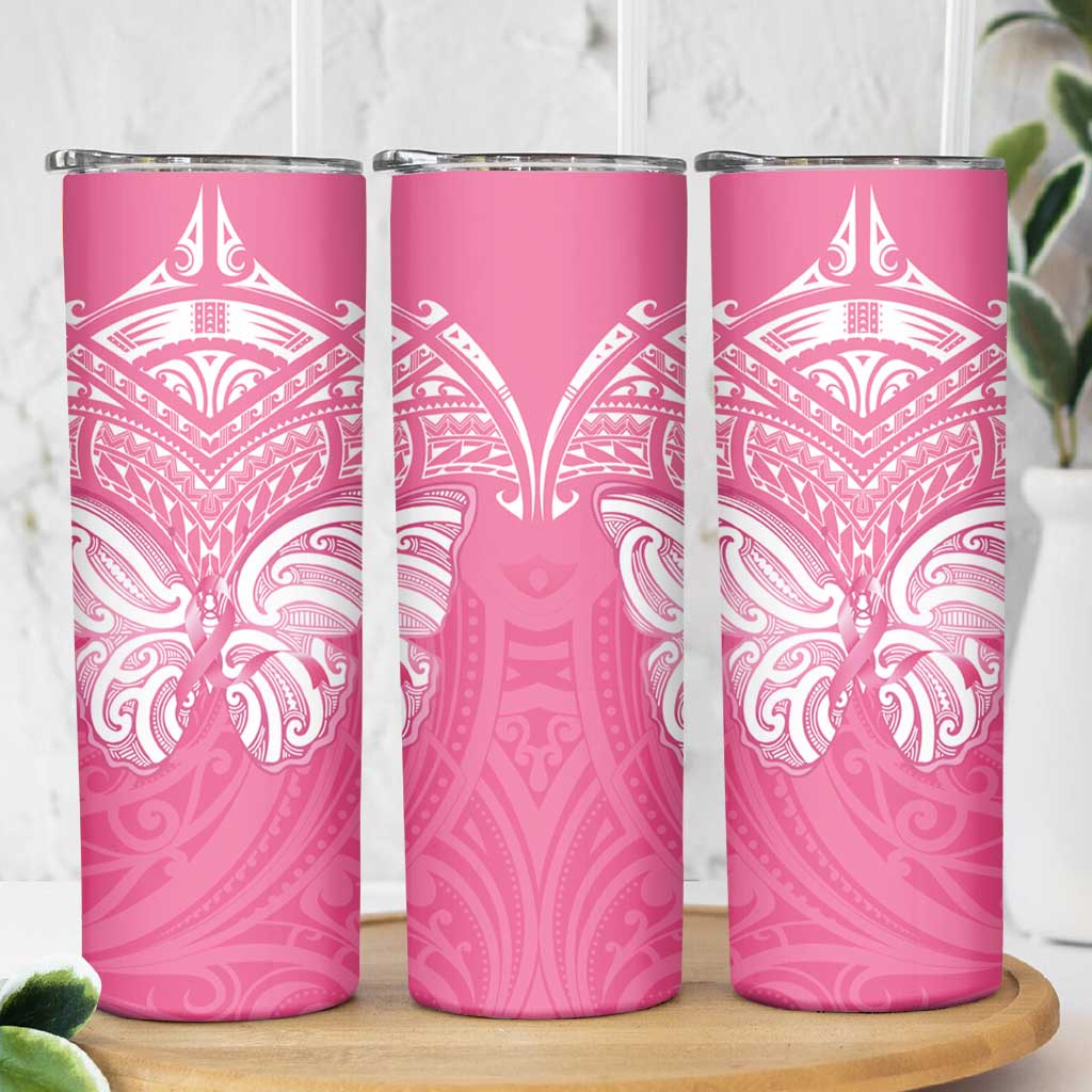 New Zealand Breast Cancer Awareness Skinny Tumbler Maori Butterfly Pink Ribbon LT14 - Polynesian Pride