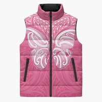 New Zealand Breast Cancer Awareness Sleeveless Puffer Jacket Maori Butterfly Pink Ribbon LT14 Unisex Pink - Polynesian Pride