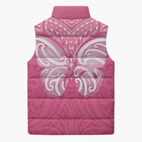 New Zealand Breast Cancer Awareness Sleeveless Puffer Jacket Maori Butterfly Pink Ribbon LT14 - Polynesian Pride