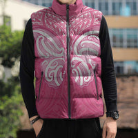 New Zealand Breast Cancer Awareness Sleeveless Puffer Jacket Maori Butterfly Pink Ribbon LT14 - Polynesian Pride
