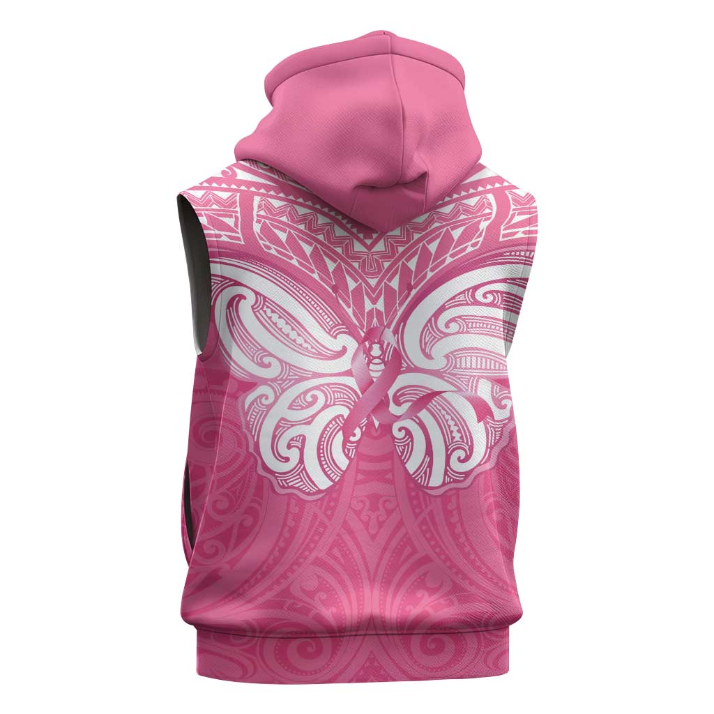 New Zealand Breast Cancer Awareness Sleeveless Zip Hoodie Maori Butterfly Pink Ribbon LT14 - Polynesian Pride