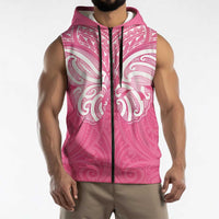 New Zealand Breast Cancer Awareness Sleeveless Zip Hoodie Maori Butterfly Pink Ribbon LT14 - Polynesian Pride