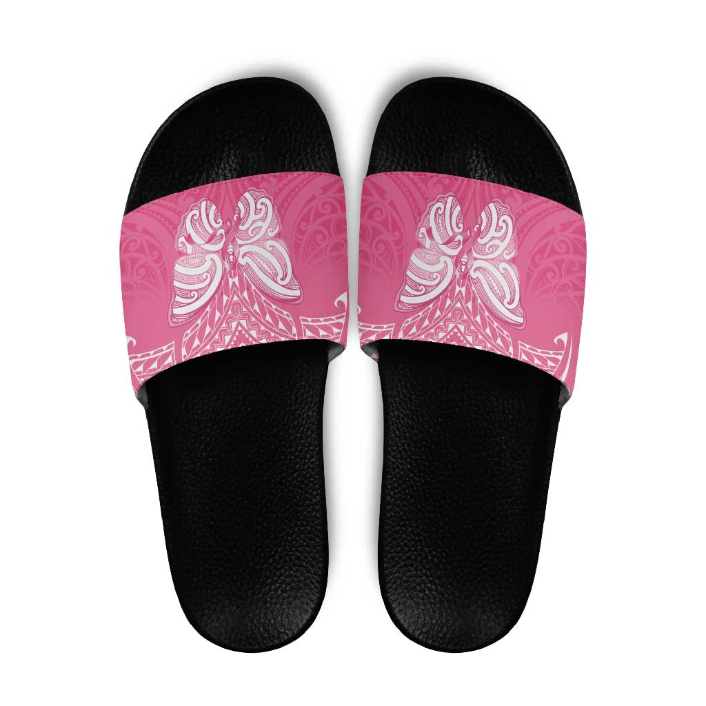 New Zealand Breast Cancer Awareness Slide Sandals Maori Butterfly Pink Ribbon LT14 Pink - Polynesian Pride
