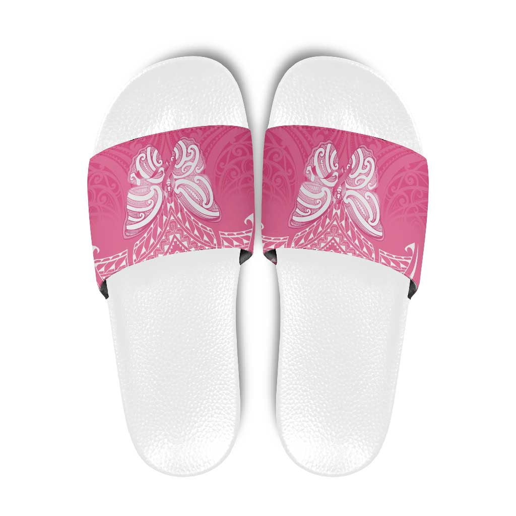 New Zealand Breast Cancer Awareness Slide Sandals Maori Butterfly Pink Ribbon LT14 Pink - Polynesian Pride