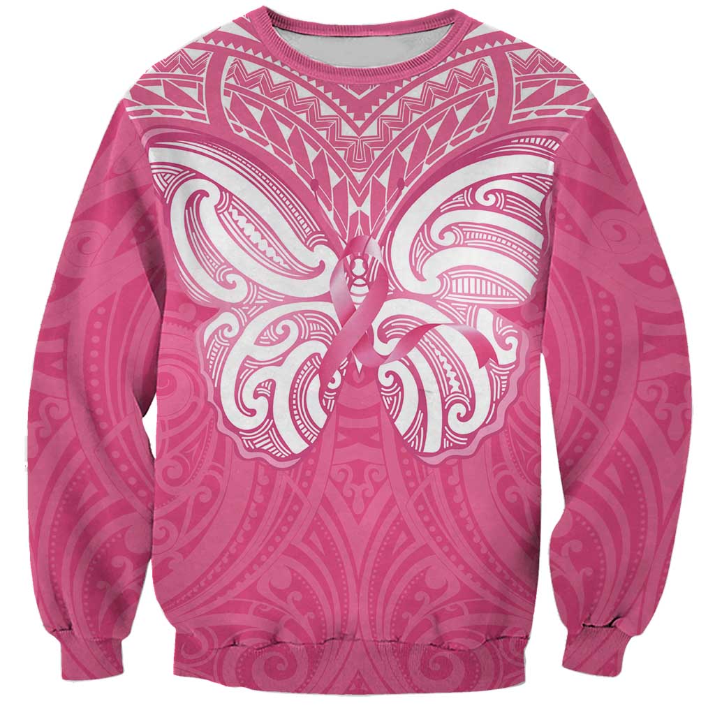 New Zealand Breast Cancer Awareness Sweatshirt Maori Butterfly Pink Ribbon LT14 Unisex Pink - Polynesian Pride