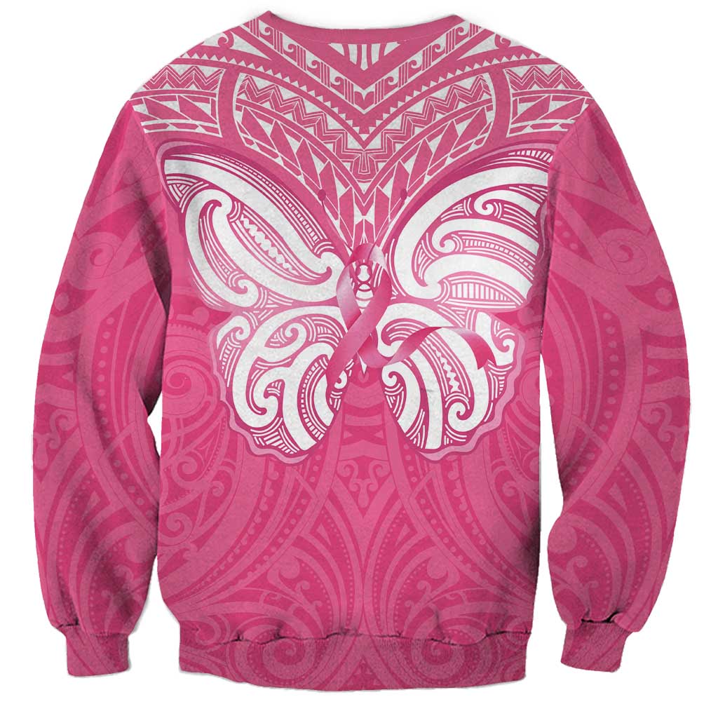 New Zealand Breast Cancer Awareness Sweatshirt Maori Butterfly Pink Ribbon LT14 - Polynesian Pride