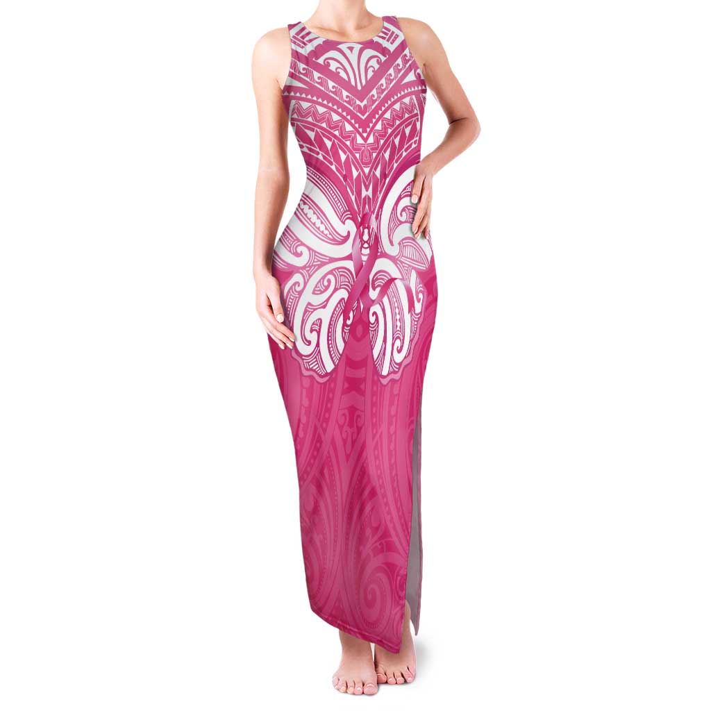 New Zealand Breast Cancer Awareness Tank Maxi Dress Maori Butterfly Pink Ribbon LT14 Women Pink - Polynesian Pride