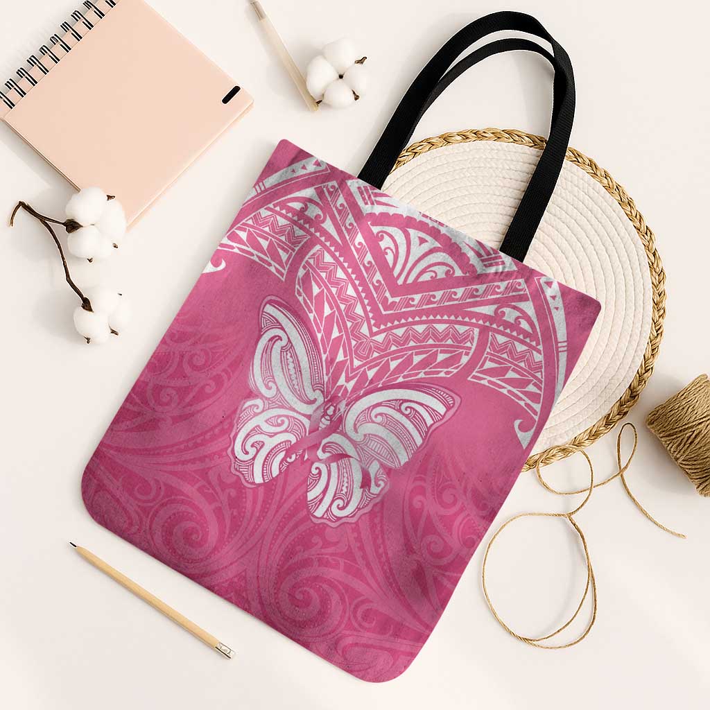 New Zealand Breast Cancer Awareness Tote Bag Maori Butterfly Pink Ribbon LT14 Black Strap One Size Pink - Polynesian Pride