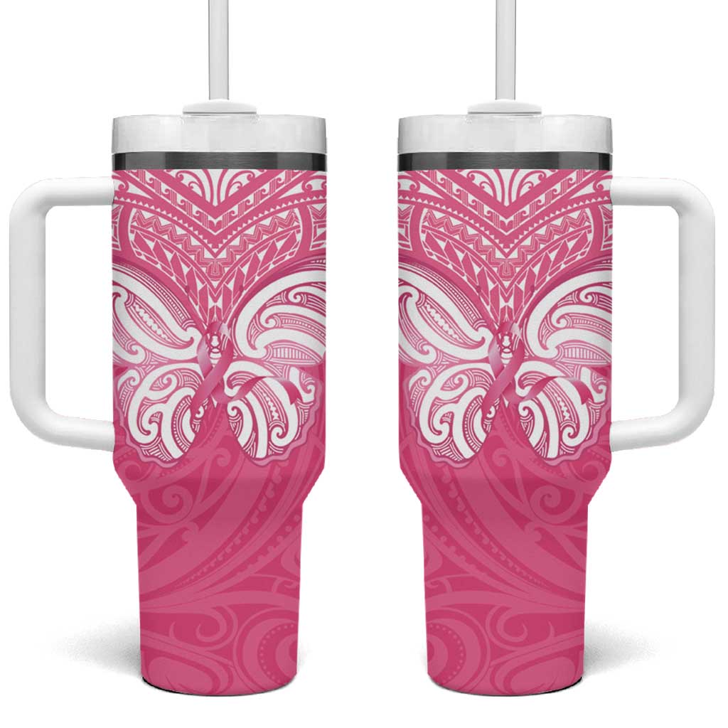 New Zealand Breast Cancer Awareness Tumbler With Handle Maori Butterfly Pink Ribbon LT14 One Size: 40 oz Pink - Polynesian Pride