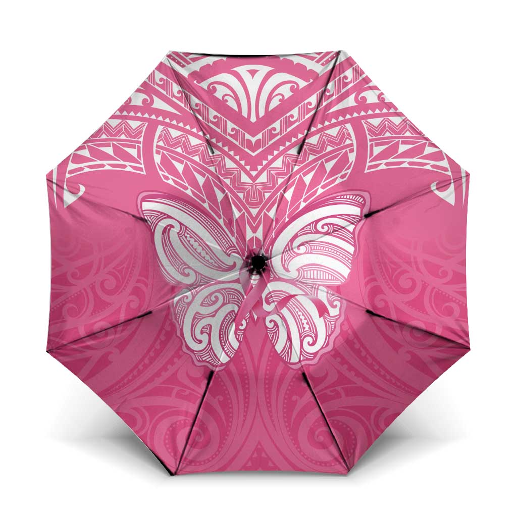 New Zealand Breast Cancer Awareness Umbrella Maori Butterfly Pink Ribbon LT14 One Size Folded 11.42 inch Opened Diameter 37.4 inch Pink - Polynesian Pride