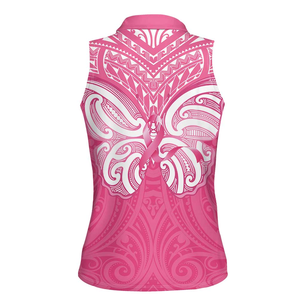 New Zealand Breast Cancer Awareness Women Sleeveless Polo Shirt Maori Butterfly Pink Ribbon LT14 - Polynesian Pride
