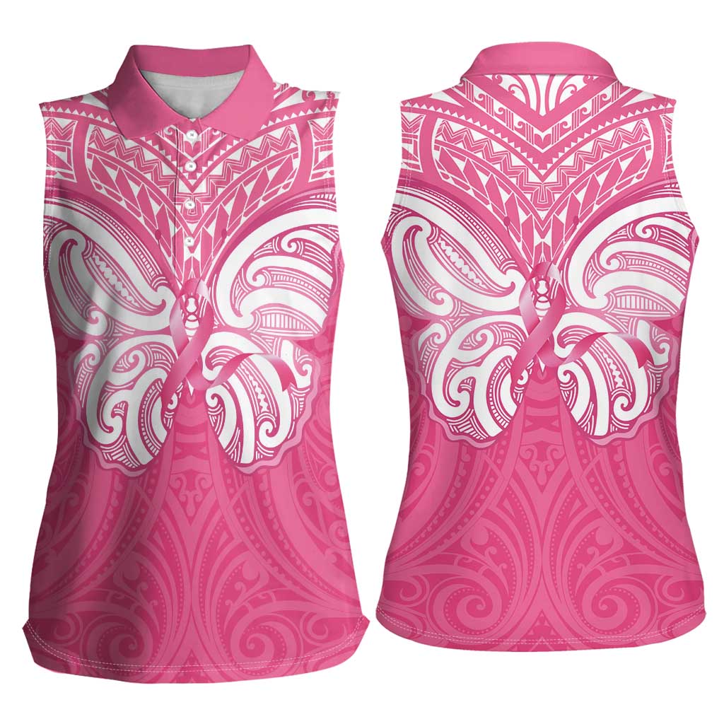 New Zealand Breast Cancer Awareness Women Sleeveless Polo Shirt Maori Butterfly Pink Ribbon LT14 - Polynesian Pride