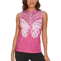 New Zealand Breast Cancer Awareness Women Sleeveless Polo Shirt Maori Butterfly Pink Ribbon LT14 - Polynesian Pride